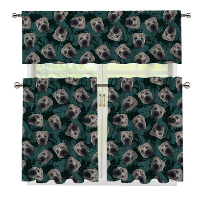 Shar Pei Face Pattern Print 3 Piece Kitchen Curtains