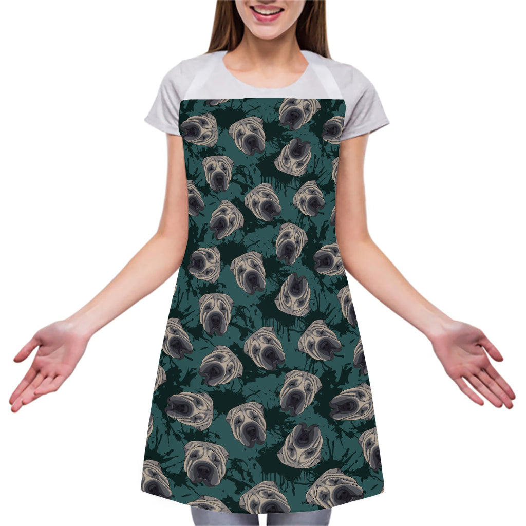 Shar Pei Face Pattern Print Adjustable Apron