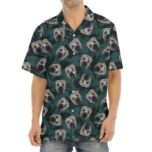 Shar Pei Face Pattern Print Aloha Shirt