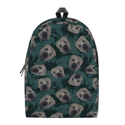 Shar Pei Face Pattern Print Backpack