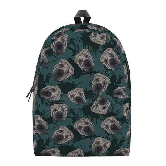 Shar Pei Face Pattern Print Backpack
