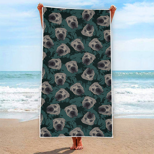 Shar Pei Face Pattern Print Beach Towel