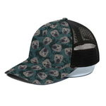 Shar Pei Face Pattern Print Black Mesh Trucker Cap