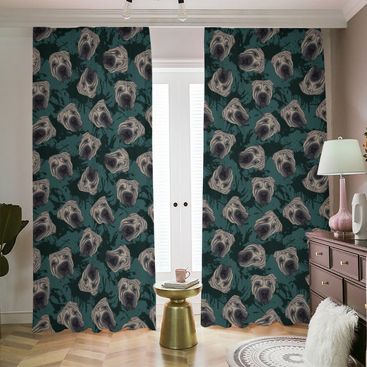 Shar Pei Face Pattern Print Blackout Pencil Pleat Curtains