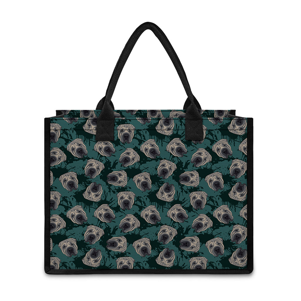 Shar Pei Face Pattern Print Canvas Tote Bag