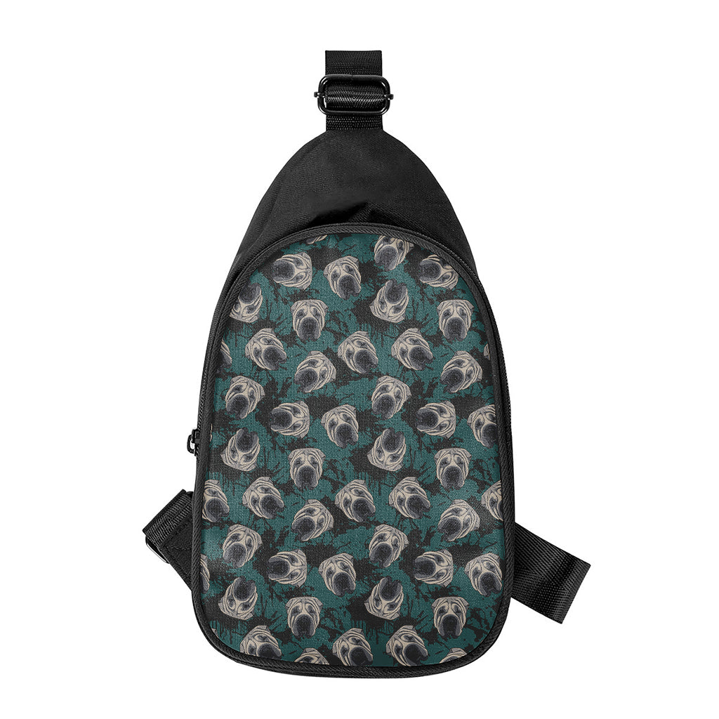 Shar Pei Face Pattern Print Chest Bag