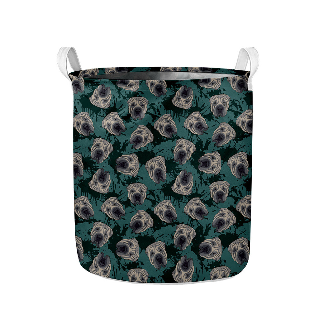 Shar Pei Face Pattern Print Collapsible Laundry Basket