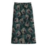 Shar Pei Face Pattern Print Cotton Front Slit Maxi Skirt