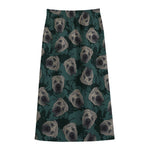 Shar Pei Face Pattern Print Cotton Front Slit Maxi Skirt