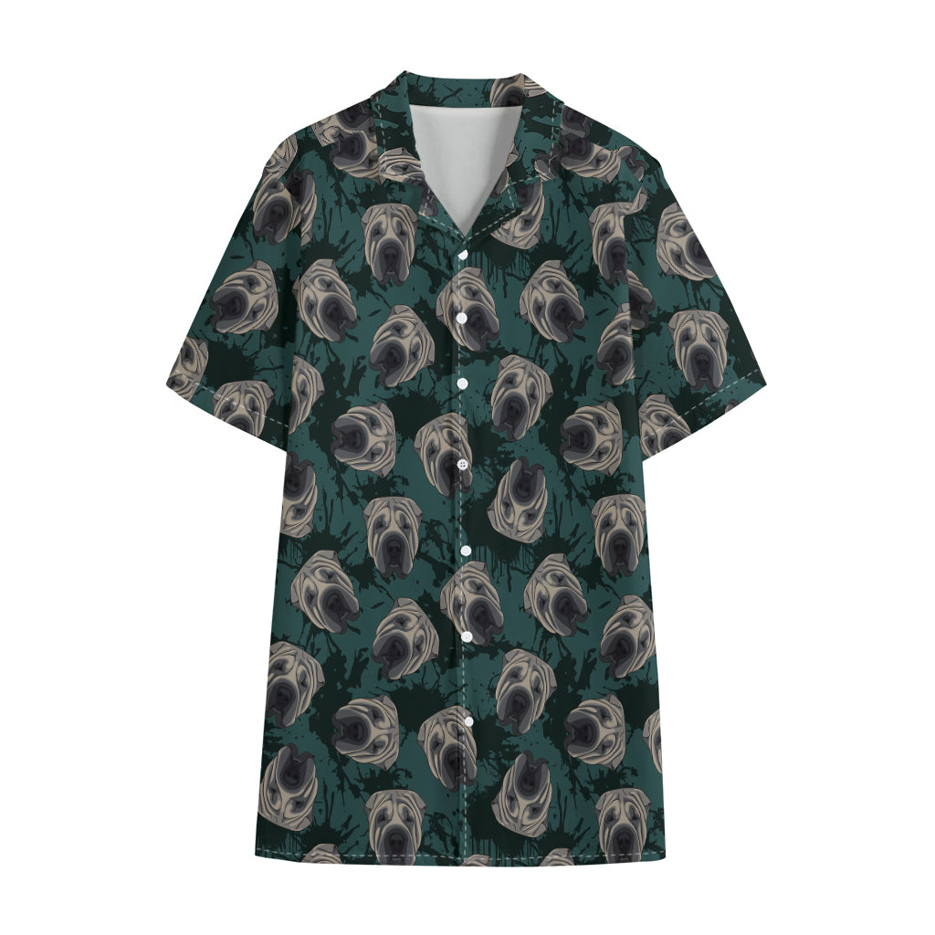 Shar Pei Face Pattern Print Cotton Hawaiian Shirt
