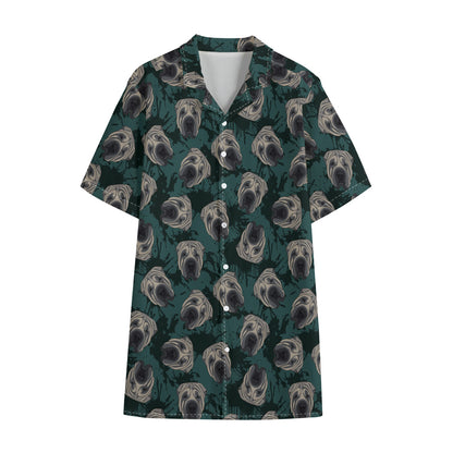 Shar Pei Face Pattern Print Cotton Hawaiian Shirt