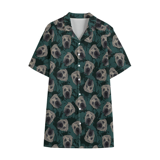 Shar Pei Face Pattern Print Cotton Hawaiian Shirt