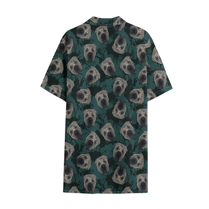 Shar Pei Face Pattern Print Cotton Hawaiian Shirt