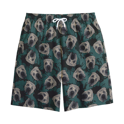 Shar Pei Face Pattern Print Cotton Shorts