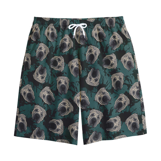 Shar Pei Face Pattern Print Cotton Shorts