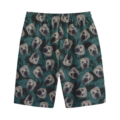 Shar Pei Face Pattern Print Cotton Shorts