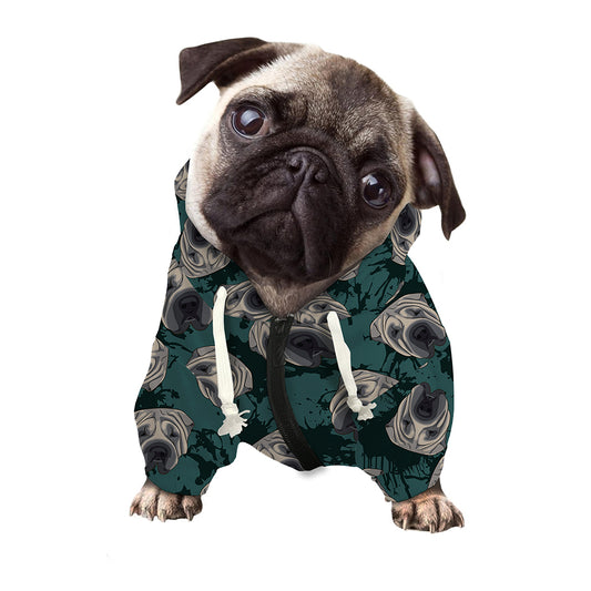 Shar Pei Face Pattern Print Dog Zip Up Hoodie
