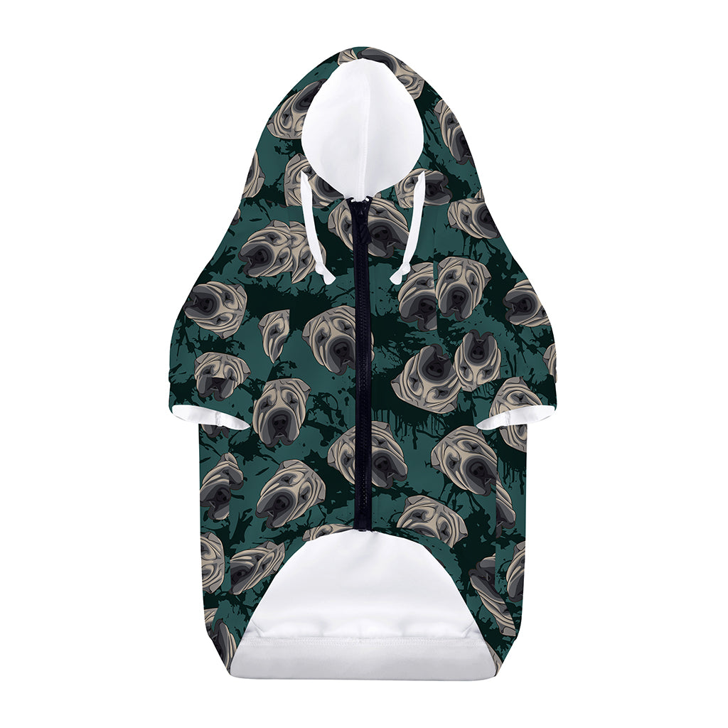 Shar Pei Face Pattern Print Dog Zip Up Hoodie