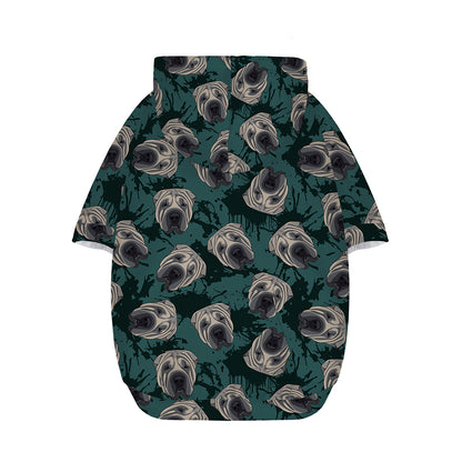 Shar Pei Face Pattern Print Dog Zip Up Hoodie