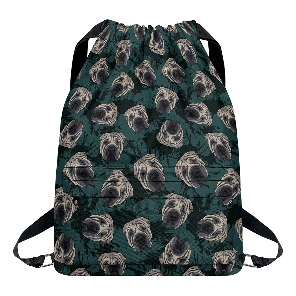 Shar Pei Face Pattern Print Drawstring Backpack