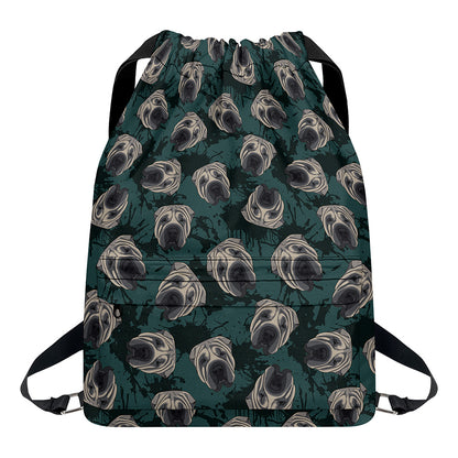 Shar Pei Face Pattern Print Drawstring Backpack