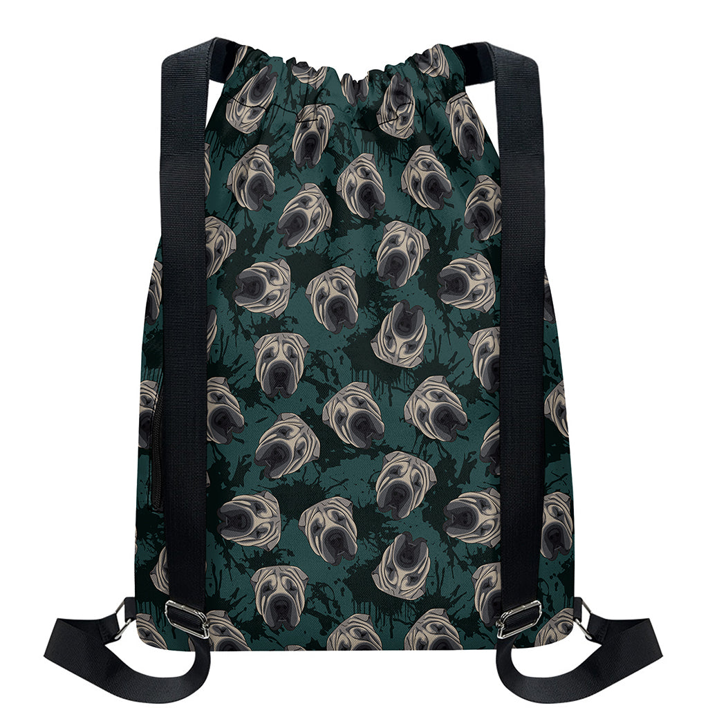 Shar Pei Face Pattern Print Drawstring Backpack