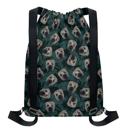 Shar Pei Face Pattern Print Drawstring Backpack