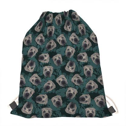 Shar Pei Face Pattern Print Drawstring Bag