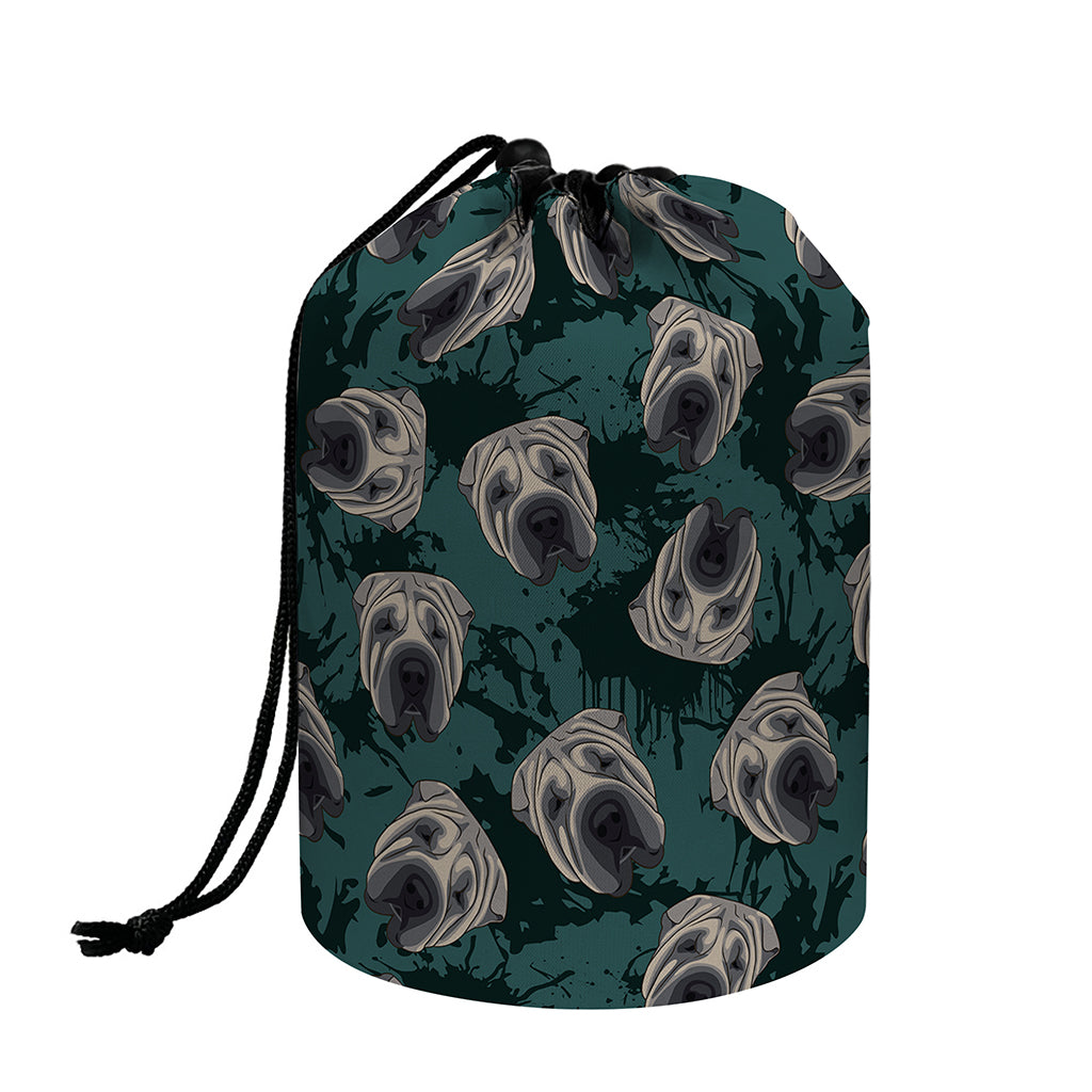 Shar Pei Face Pattern Print Drawstring Makeup Bag