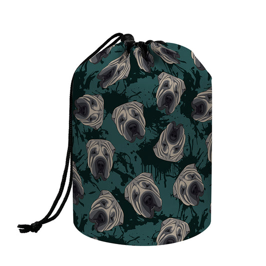 Shar Pei Face Pattern Print Drawstring Makeup Bag