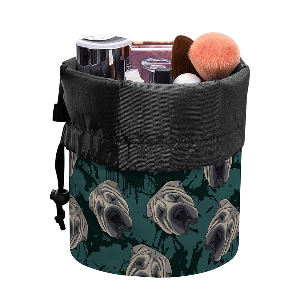 Shar Pei Face Pattern Print Drawstring Makeup Bag