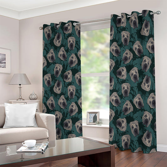 Shar Pei Face Pattern Print Extra Wide Grommet Curtains