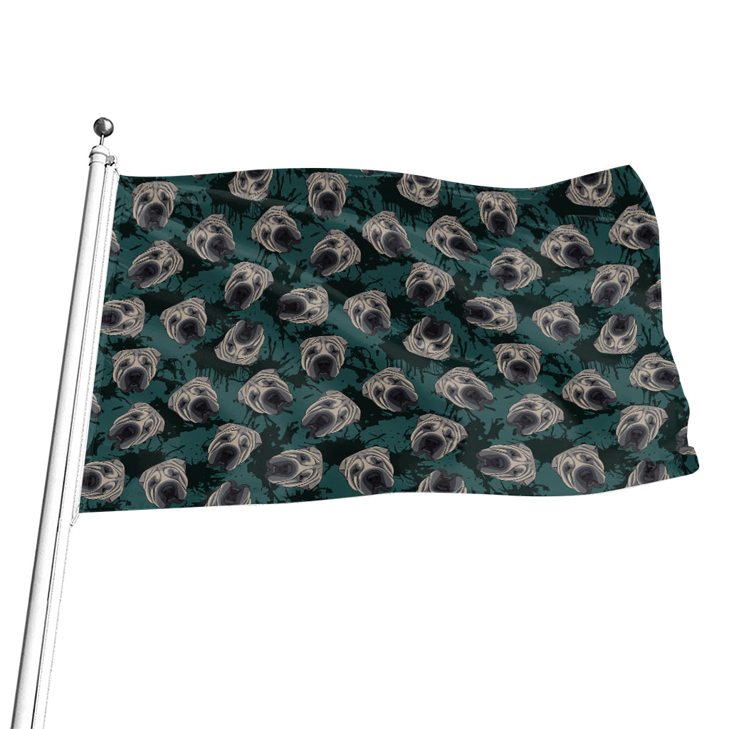 Shar Pei Face Pattern Print Flag