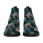 Shar Pei Face Pattern Print Flat Ankle Boots