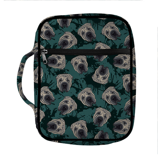 Shar Pei Face Pattern Print Front Pocket Bible Bag