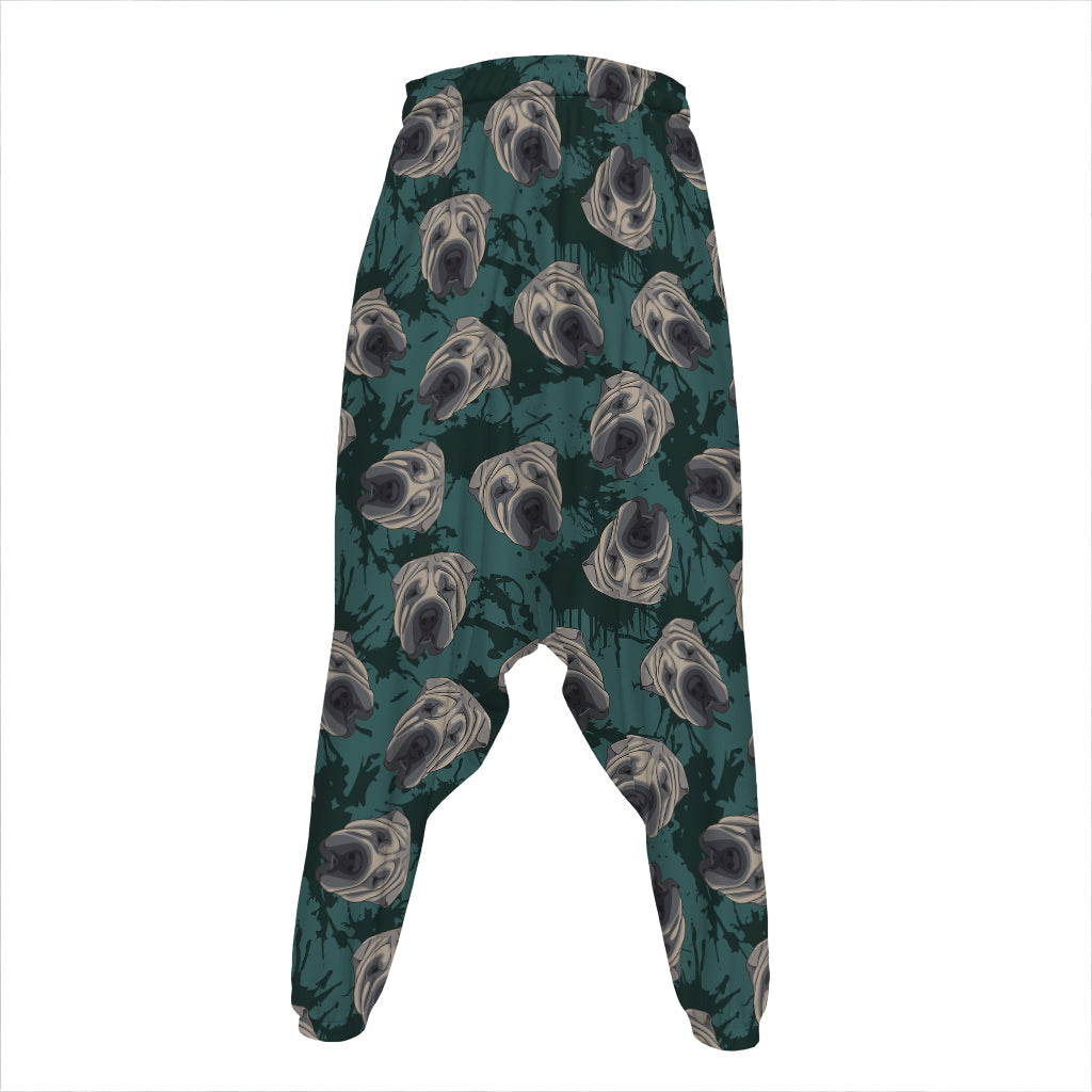 Shar Pei Face Pattern Print Hammer Pants