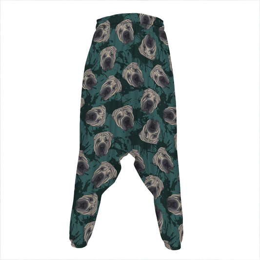 Shar Pei Face Pattern Print Hammer Pants