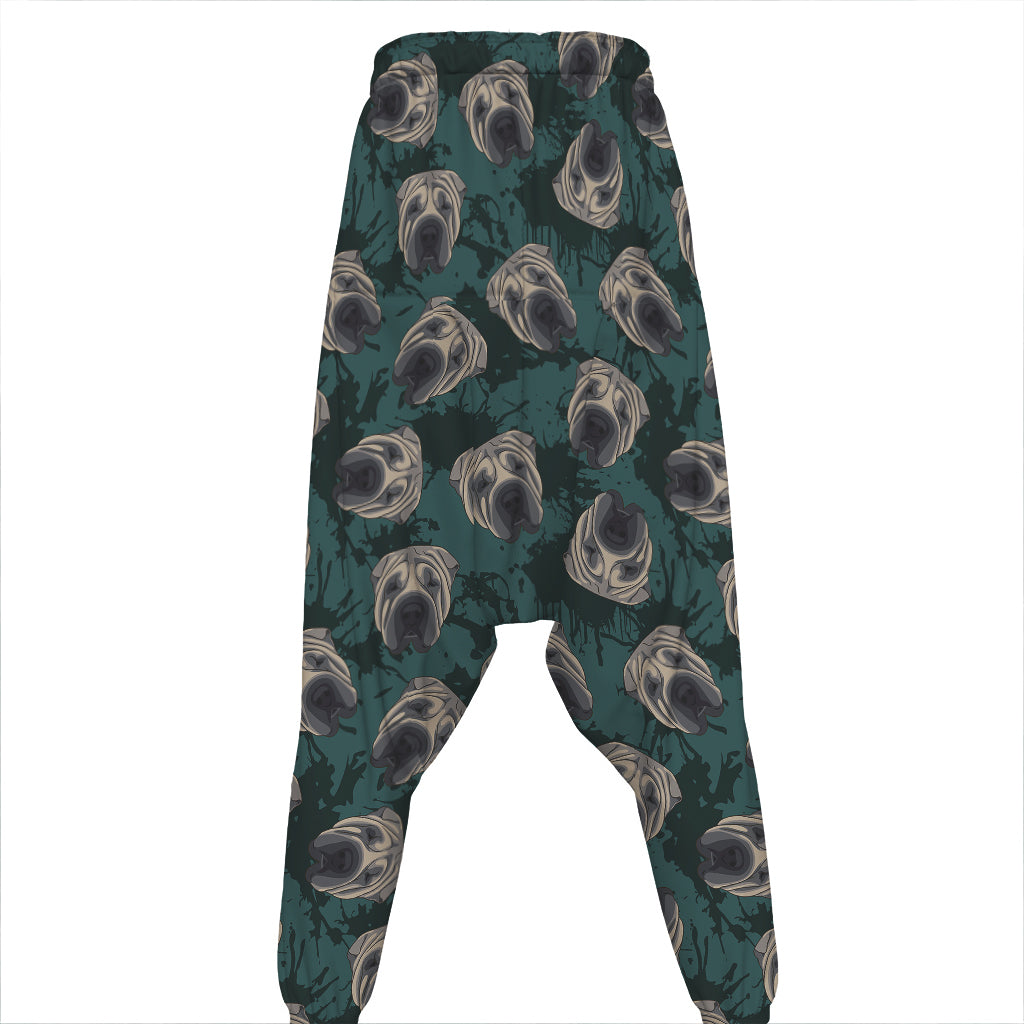 Shar Pei Face Pattern Print Hammer Pants