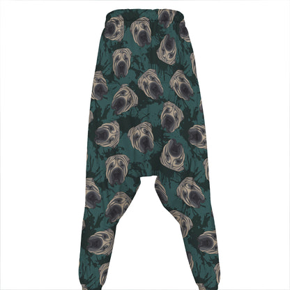 Shar Pei Face Pattern Print Hammer Pants