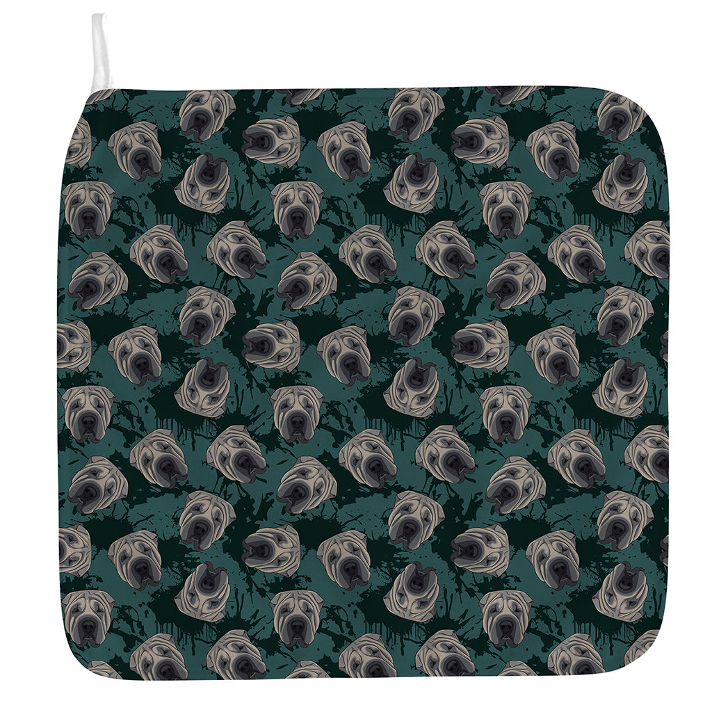Shar Pei Face Pattern Print Hand Towel