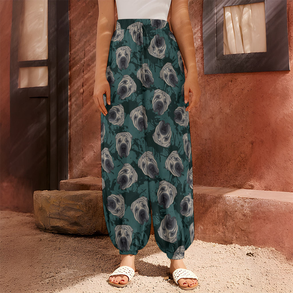 Shar Pei Face Pattern Print Harem Pants