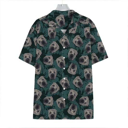 Shar Pei Face Pattern Print Hawaiian Shirt