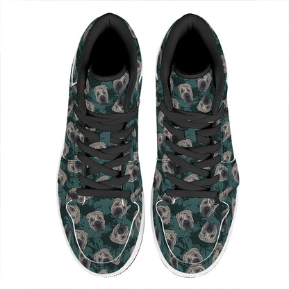 Shar Pei Face Pattern Print High Top Leather Sneakers