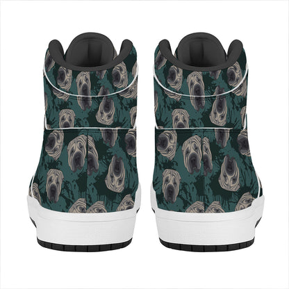 Shar Pei Face Pattern Print High Top Leather Sneakers