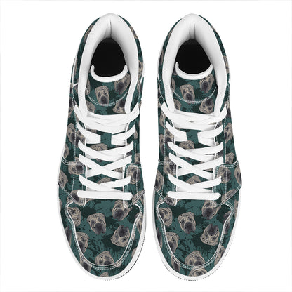 Shar Pei Face Pattern Print High Top Leather Sneakers