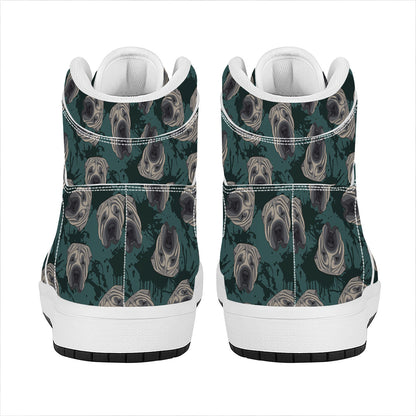 Shar Pei Face Pattern Print High Top Leather Sneakers
