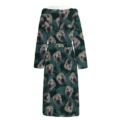 Shar Pei Face Pattern Print Hooded Bathrobe