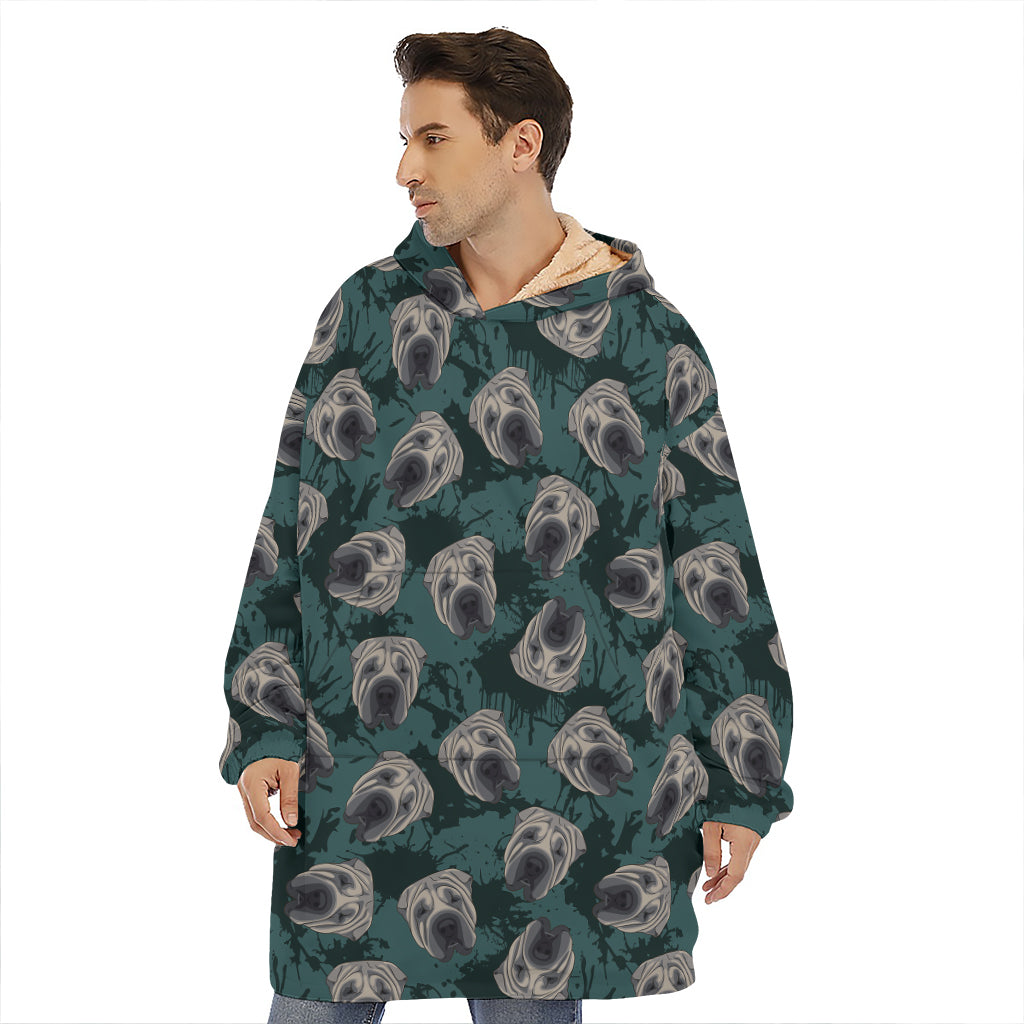 Shar Pei Face Pattern Print Hoodie Blanket