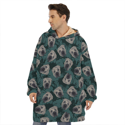 Shar Pei Face Pattern Print Hoodie Blanket