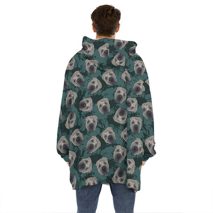 Shar Pei Face Pattern Print Hoodie Blanket